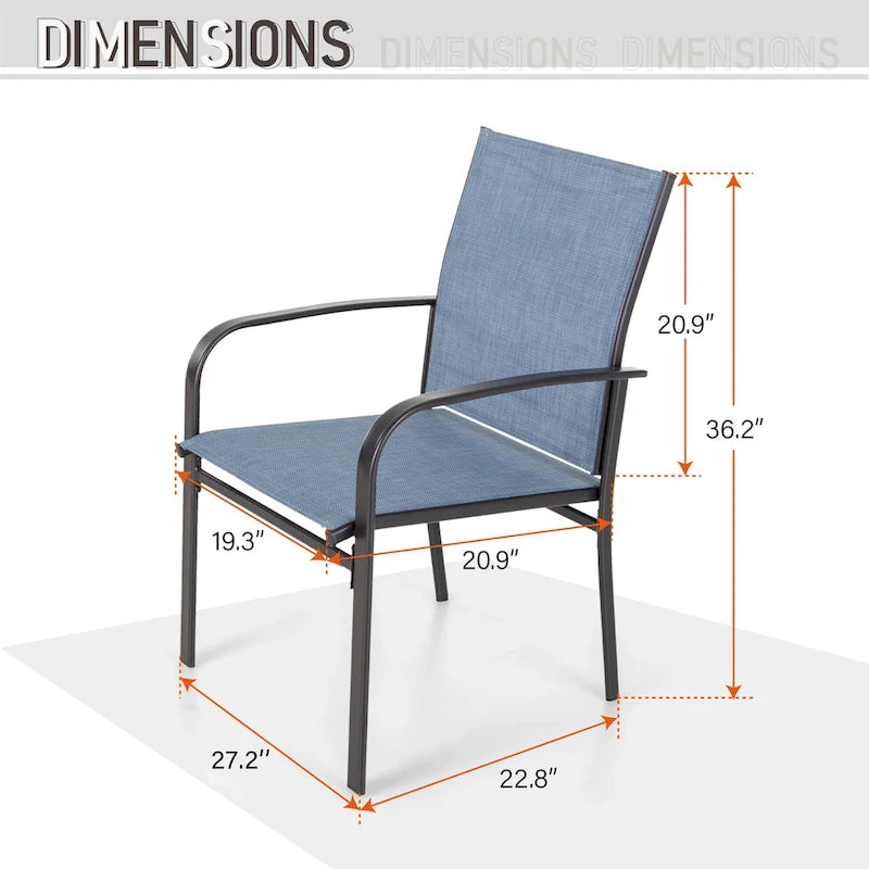 MAISON ARTS Outdoor Patio Dining Set 7 Piece Furniture Set with 6 Textilene Chairs and Metal Rectangular Brown Dining Table