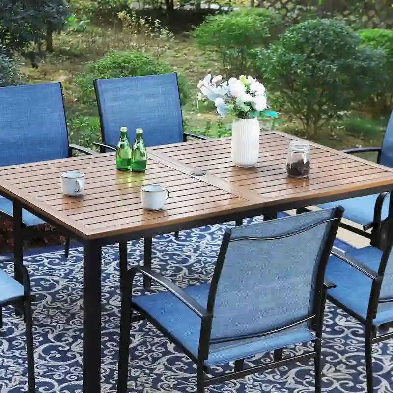 MAISON ARTS Outdoor Patio Dining Set 7 Piece Furniture Set with 6 Textilene Chairs and Metal Rectangular Brown Dining Table
