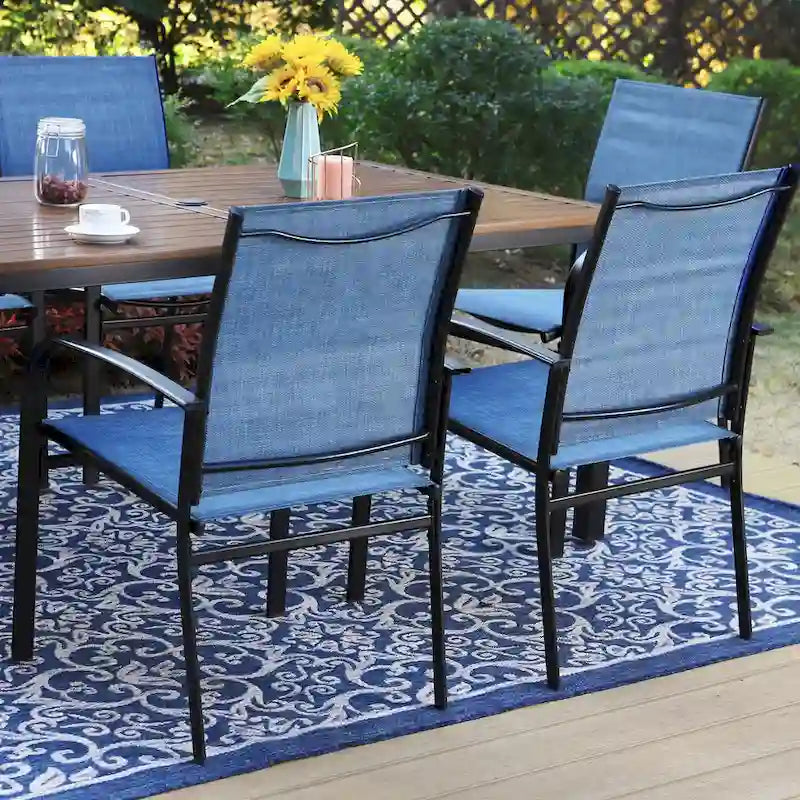 MAISON ARTS Outdoor Patio Dining Set 7 Piece Furniture Set with 6 Textilene Chairs and Metal Rectangular Brown Dining Table