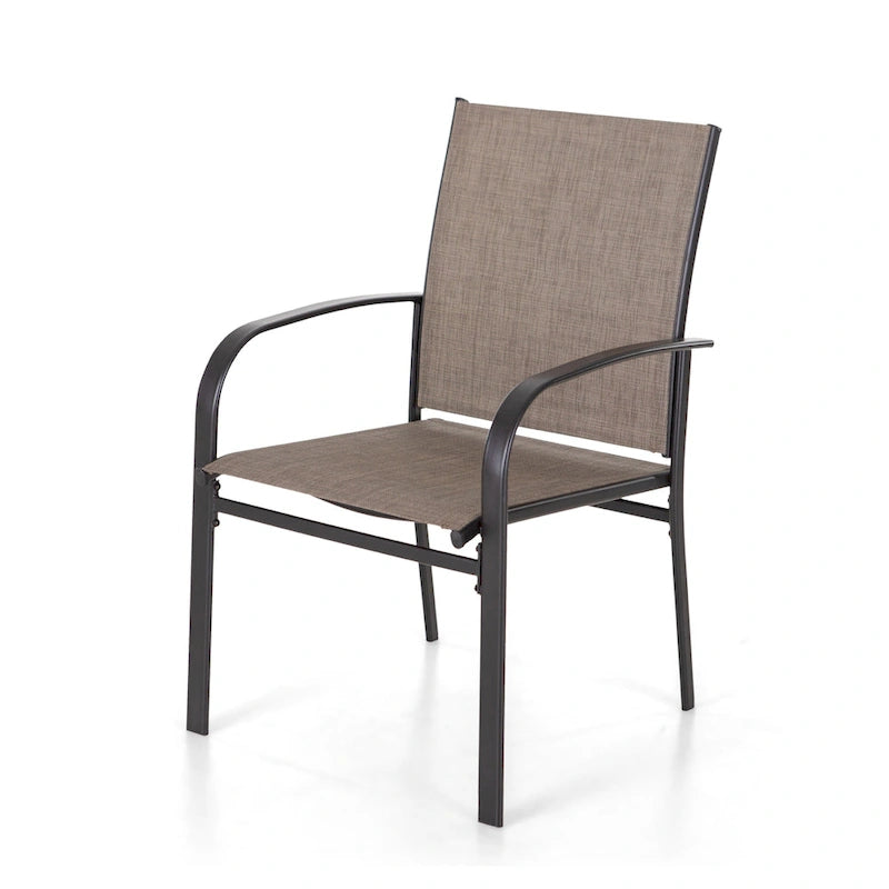 MAISON ARTS Outdoor Patio Dining Set 7 Piece Furniture Set with 6 Textilene Chairs and Metal Rectangular Brown Dining Table