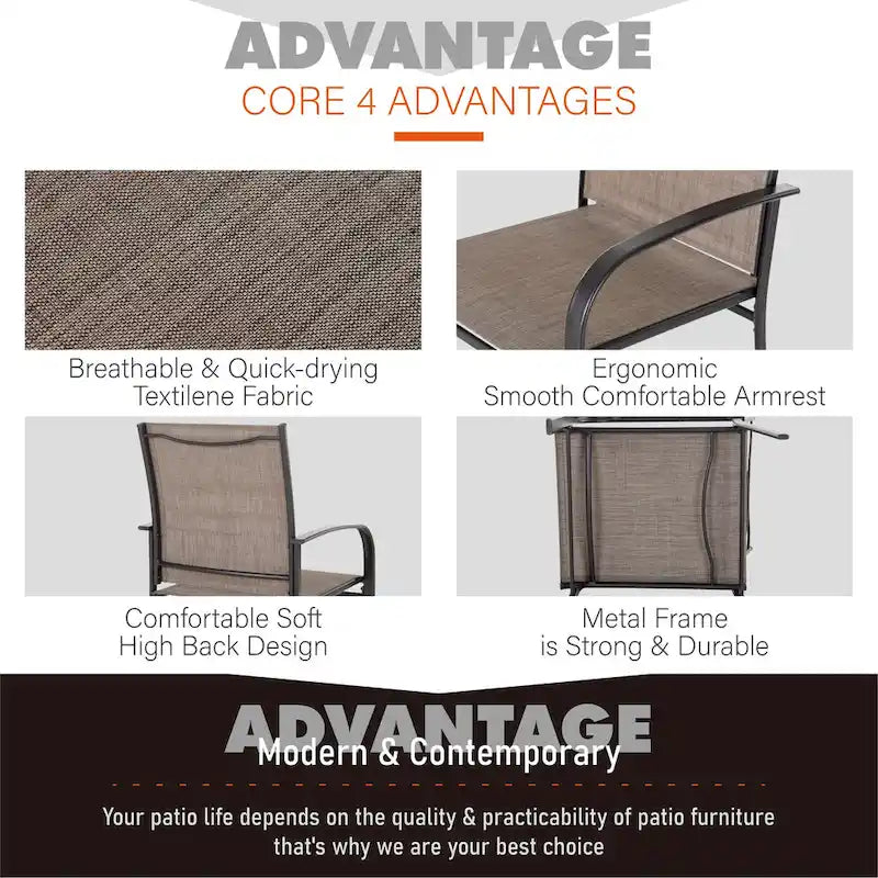 MAISON ARTS Outdoor Patio Dining Set 7 Piece Furniture Set with 6 Textilene Chairs and Metal Rectangular Brown Dining Table