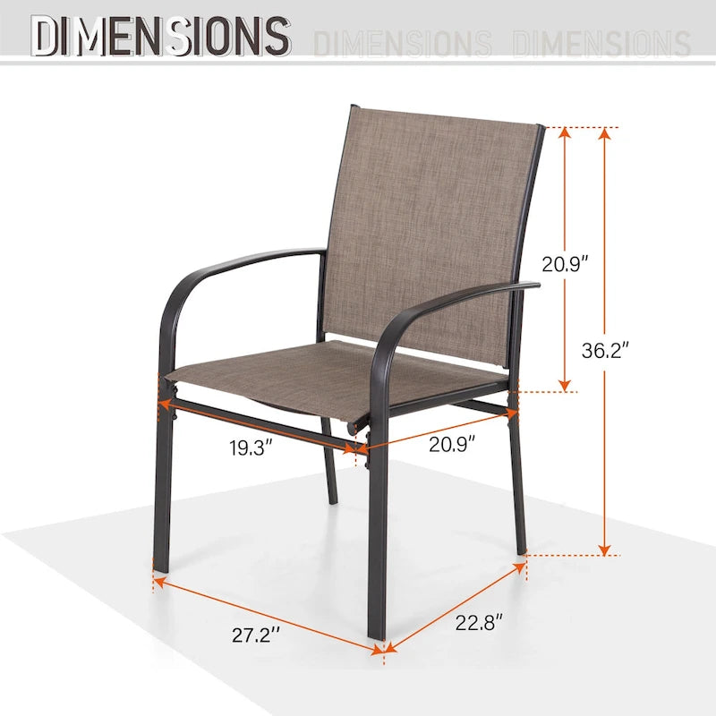 MAISON ARTS Outdoor Patio Dining Set 7 Piece Furniture Set with 6 Textilene Chairs and Metal Rectangular Brown Dining Table