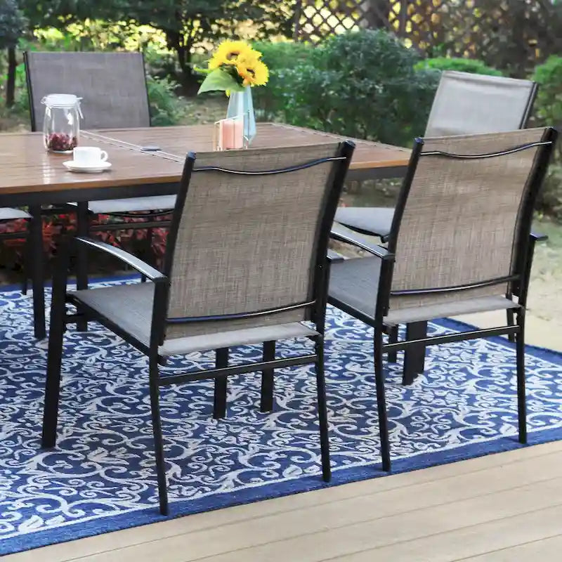 MAISON ARTS Outdoor Patio Dining Set 7 Piece Furniture Set with 6 Textilene Chairs and Metal Rectangular Brown Dining Table