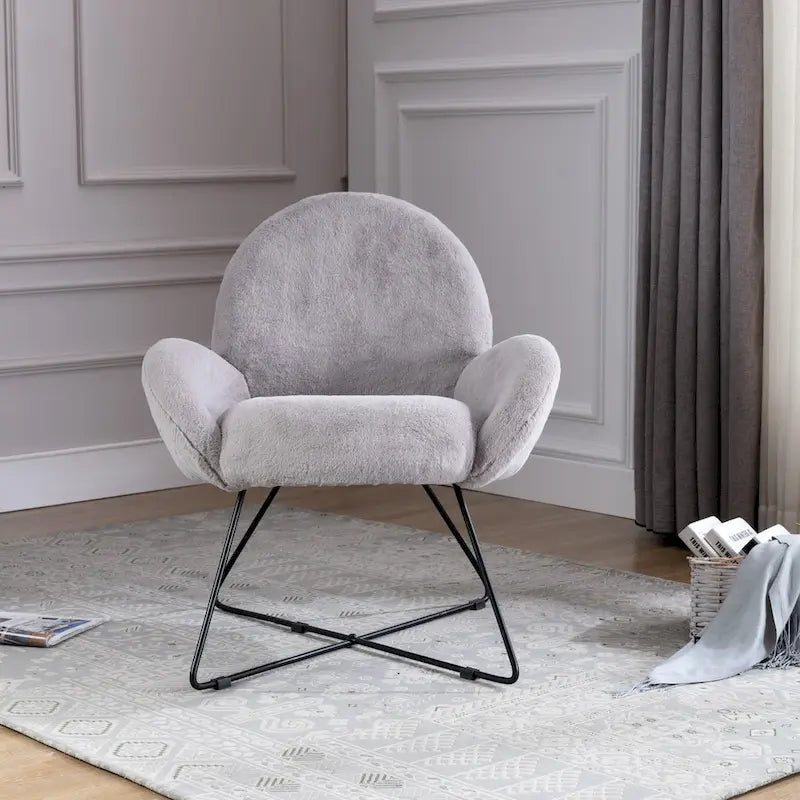 Modern Fleece Upholstered Accent Chair with Arms - Grey, White, Pink for 1