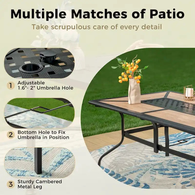 7/8-Piece Patio Dining Set of 6 Swivel Metal Rattan Chairs with Deep-seating Chairs and Wood-like Table & Outdoor Umbrella - N/A