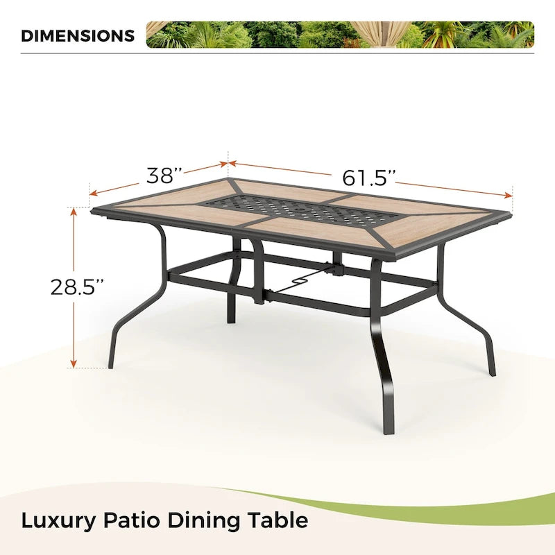 7/8-Piece Patio Dining Set of 6 Swivel Metal Rattan Chairs with Deep-seating Chairs and Wood-like Table & Outdoor Umbrella - N/A