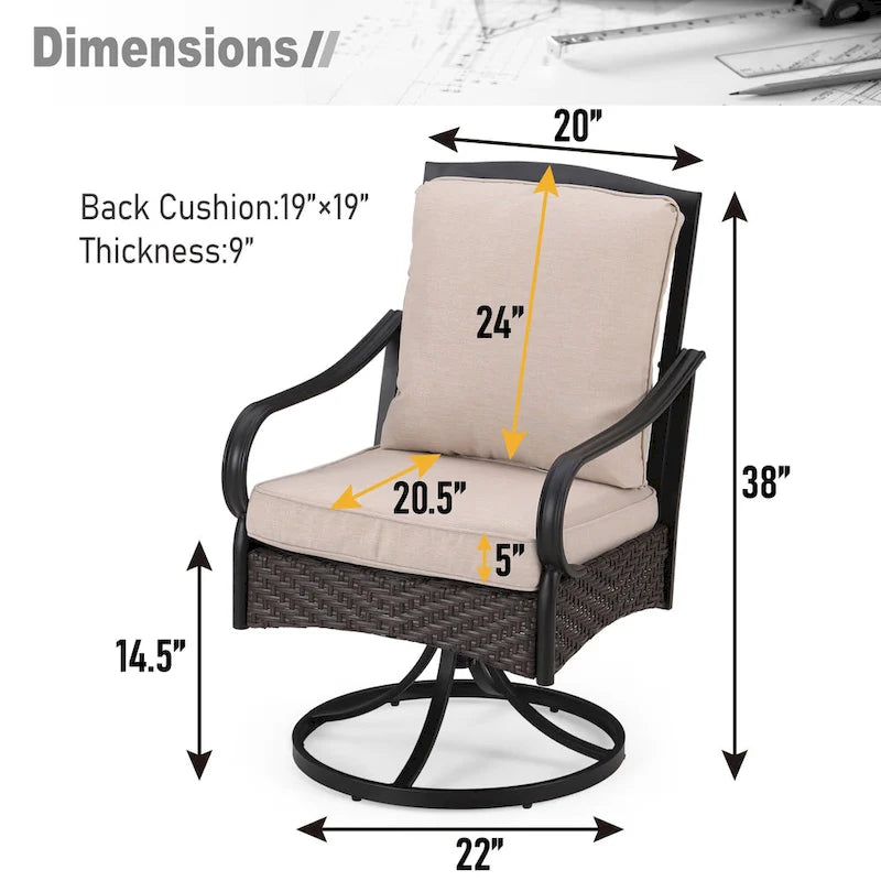 7/8-Piece Patio Dining Set of 6 Swivel Metal Rattan Chairs with Deep-seating Chairs and Wood-like Table & Outdoor Umbrella - N/A