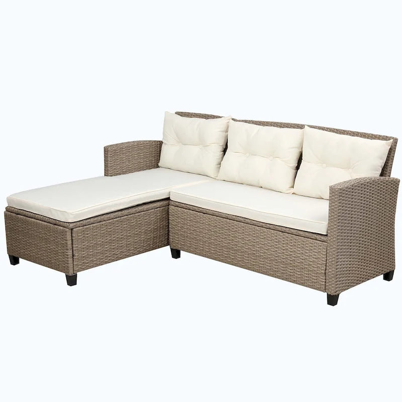 4 Piece Conversation Set Wicker Ratten Sectional Sofa with Seat Cushions