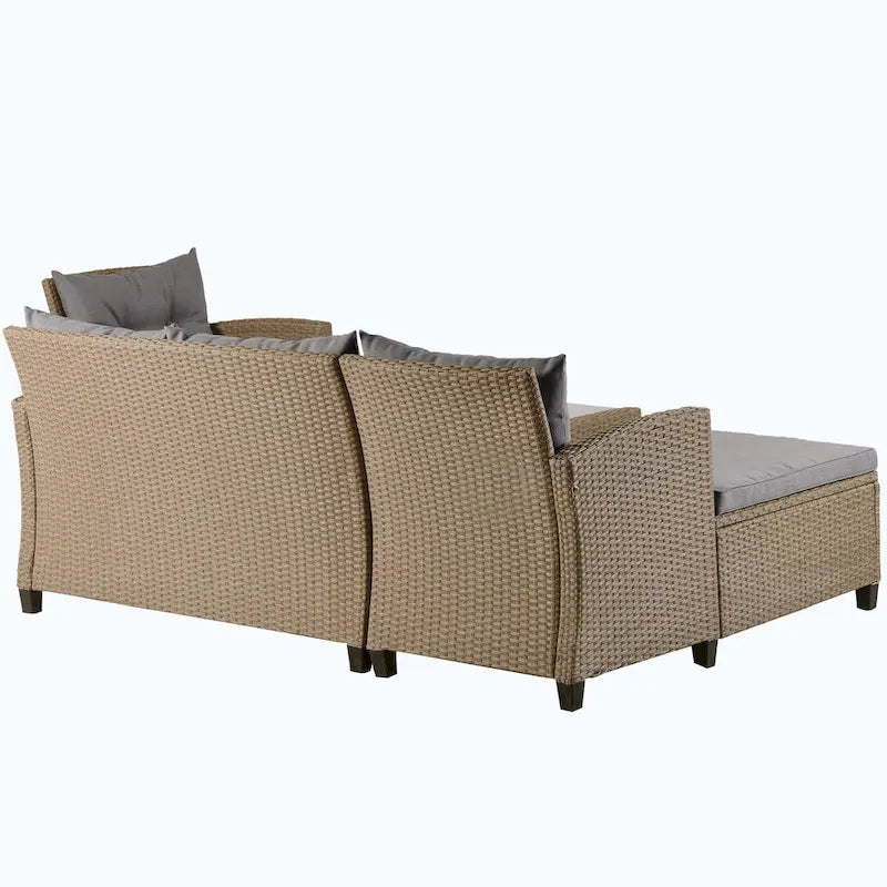 4 Piece Conversation Set Wicker Ratten Sectional Sofa with Seat Cushions