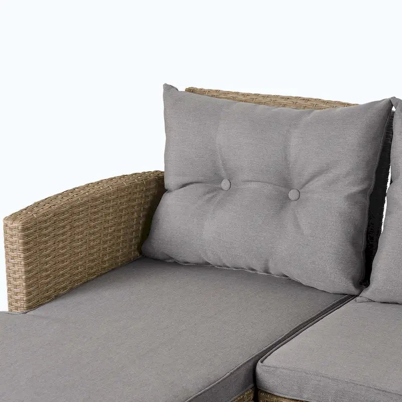 4 Piece Conversation Set Wicker Ratten Sectional Sofa with Seat Cushions