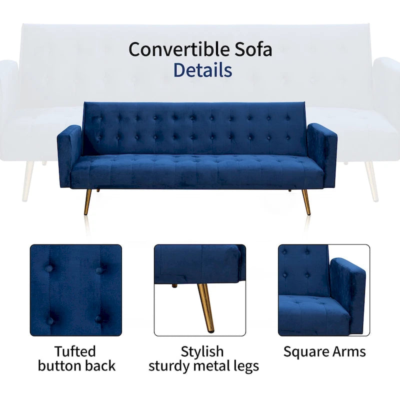 75" Tufted Velvet Convertible Sleeper Sofa - Multiple Colors