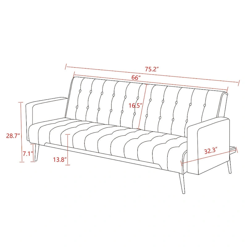 75" Tufted Velvet Convertible Sleeper Sofa - Multiple Colors