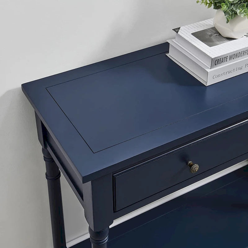 Solid Wood Console Table with 2 Drawers and Shelf - Blue, White, Walnut, Black, Dark Walnut