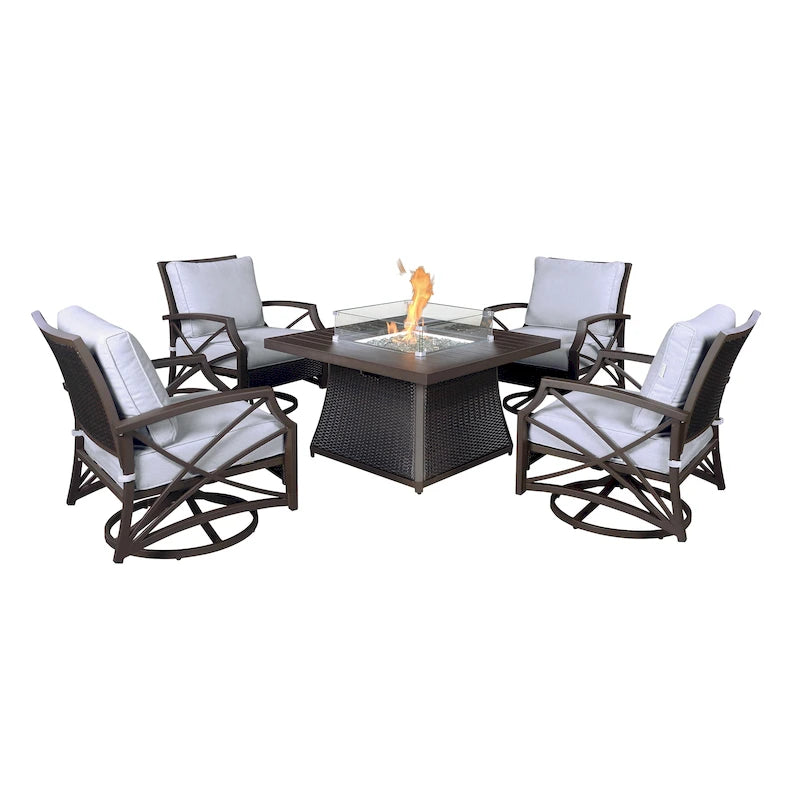 Kinger Home URI Rattan 5-Piece Patio Furniture Set - 42-Inch