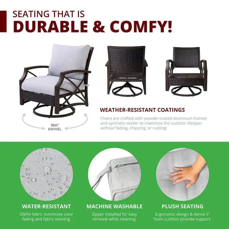 Kinger Home URI Rattan 5-Piece Patio Furniture Set - 42-Inch