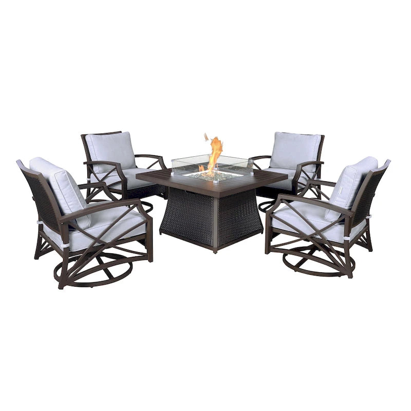 Kinger Home URI Rattan 5-Piece Patio Furniture Set - 42-Inch