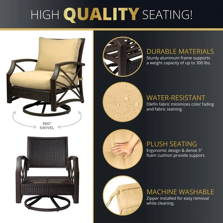 Kinger Home URI Rattan 5-Piece Patio Furniture Set - 42-Inch