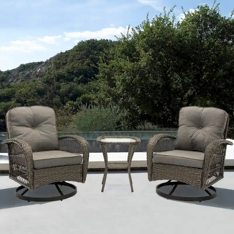 3-Piece Wicker Swivel Outdoor Patio Sets With Table