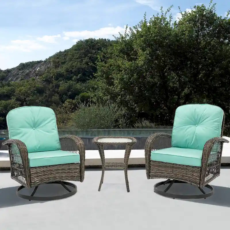 3-Piece Wicker Swivel Outdoor Patio Sets With Table