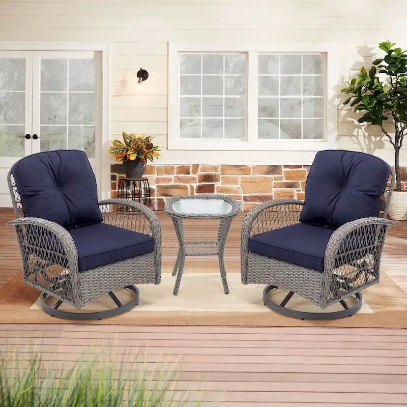 3-Piece Wicker Swivel Outdoor Patio Sets With Table