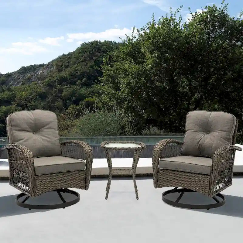 3-Piece Wicker Swivel Outdoor Patio Sets With Table