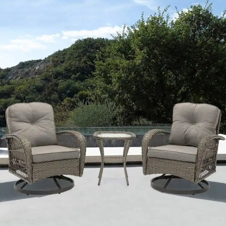 3-Piece Wicker Swivel Outdoor Patio Sets With Table