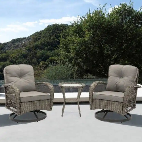 3-Piece Wicker Swivel Outdoor Patio Sets With Table