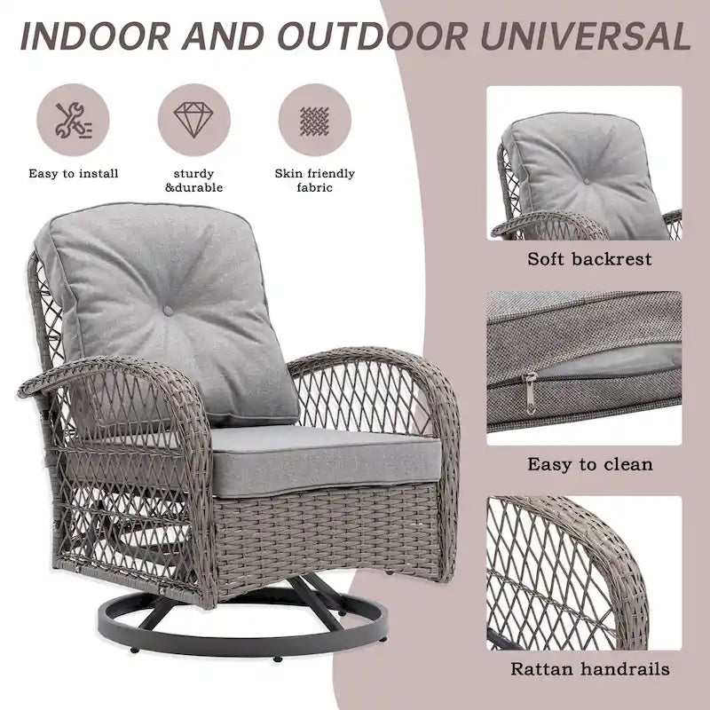3-Piece Wicker Swivel Outdoor Patio Sets With Table