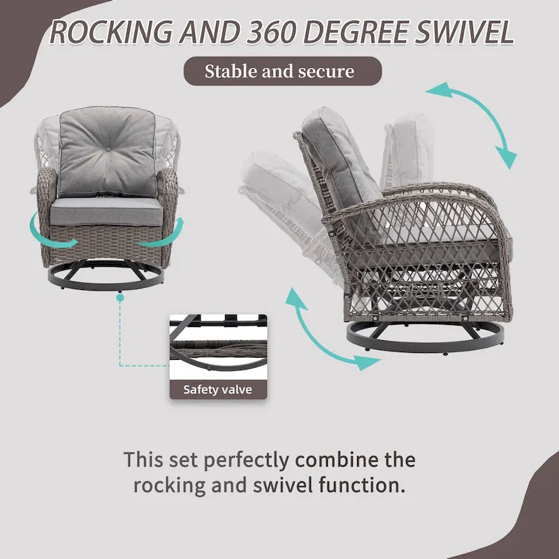 3-Piece Wicker Swivel Outdoor Patio Sets With Table