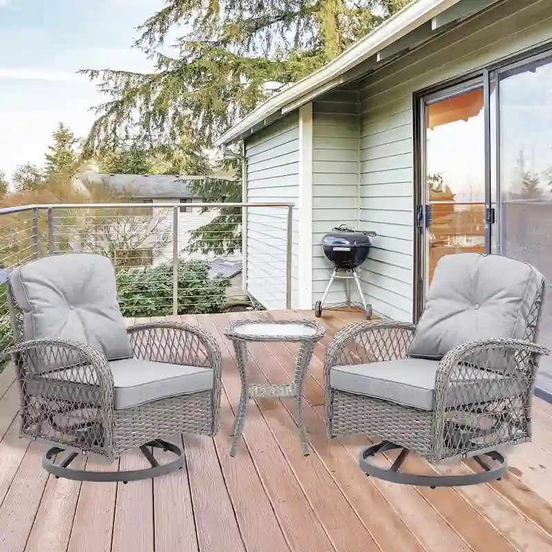 3-Piece Wicker Swivel Outdoor Patio Sets With Table