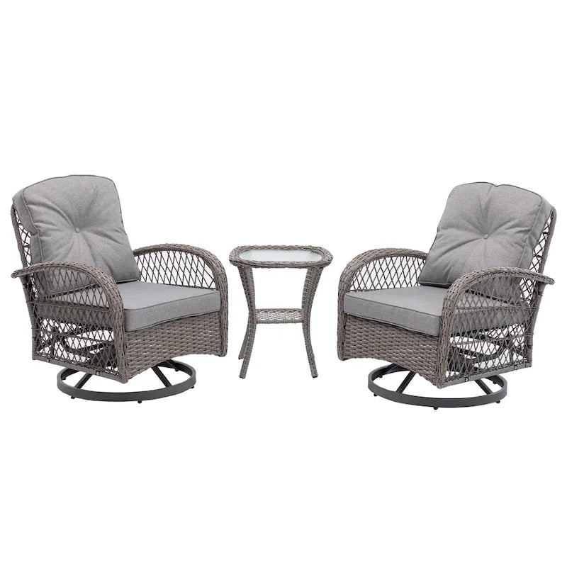 3-Piece Wicker Swivel Outdoor Patio Sets With Table