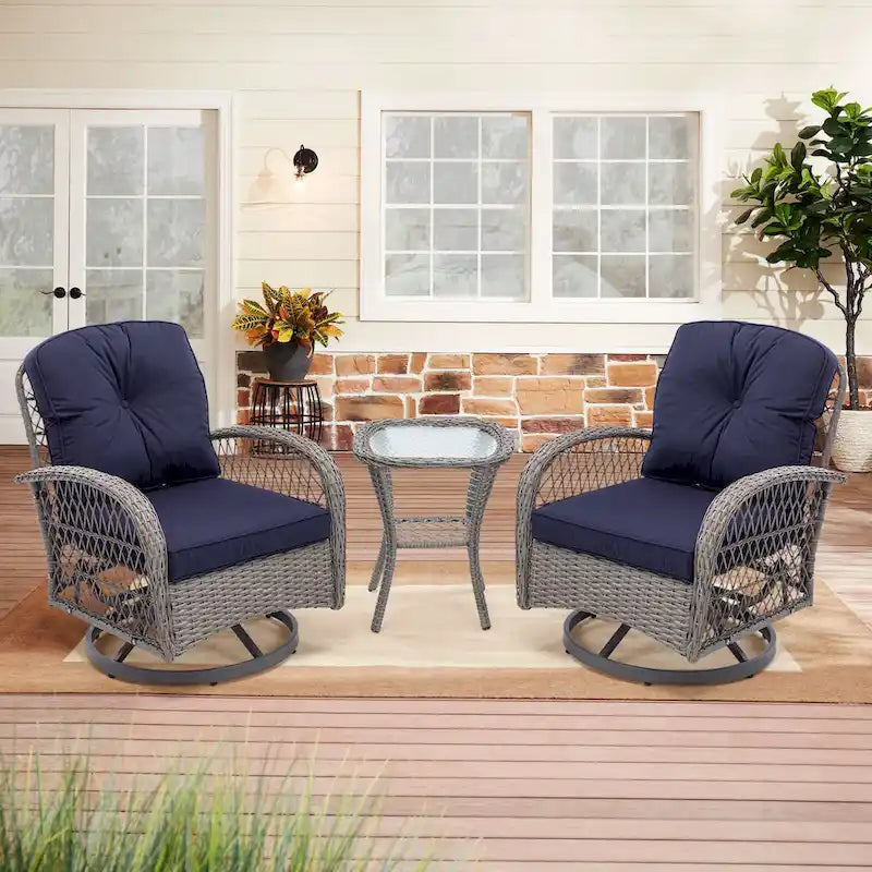 3-Piece Wicker Swivel Outdoor Patio Sets With Table