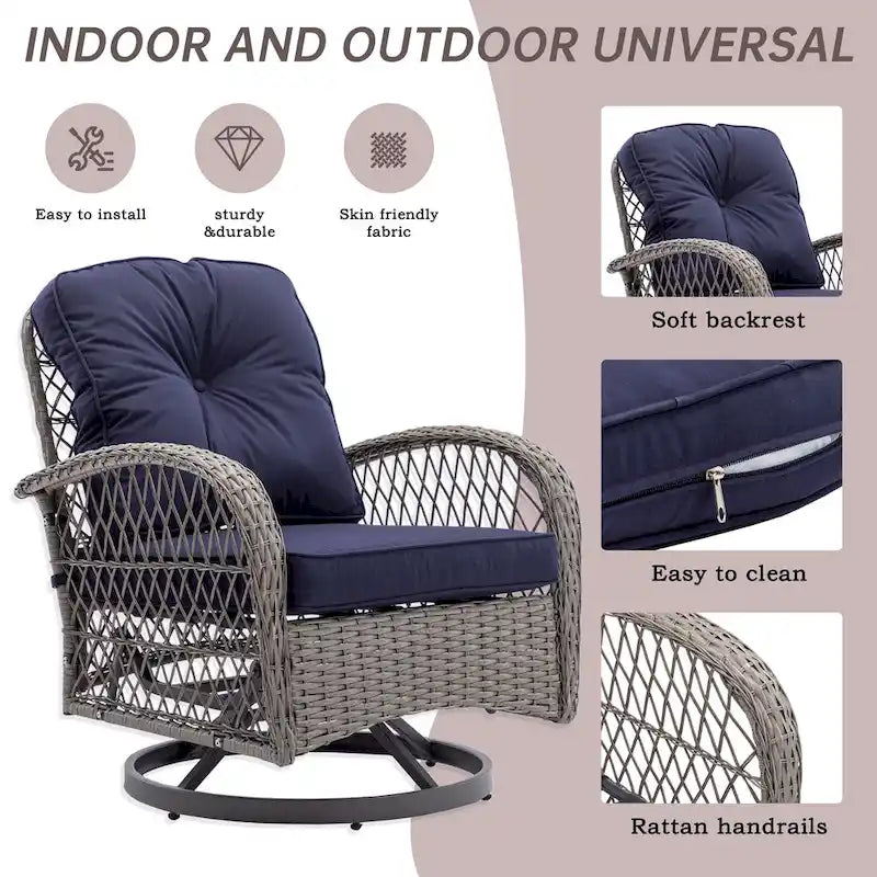 3-Piece Wicker Swivel Outdoor Patio Sets With Table