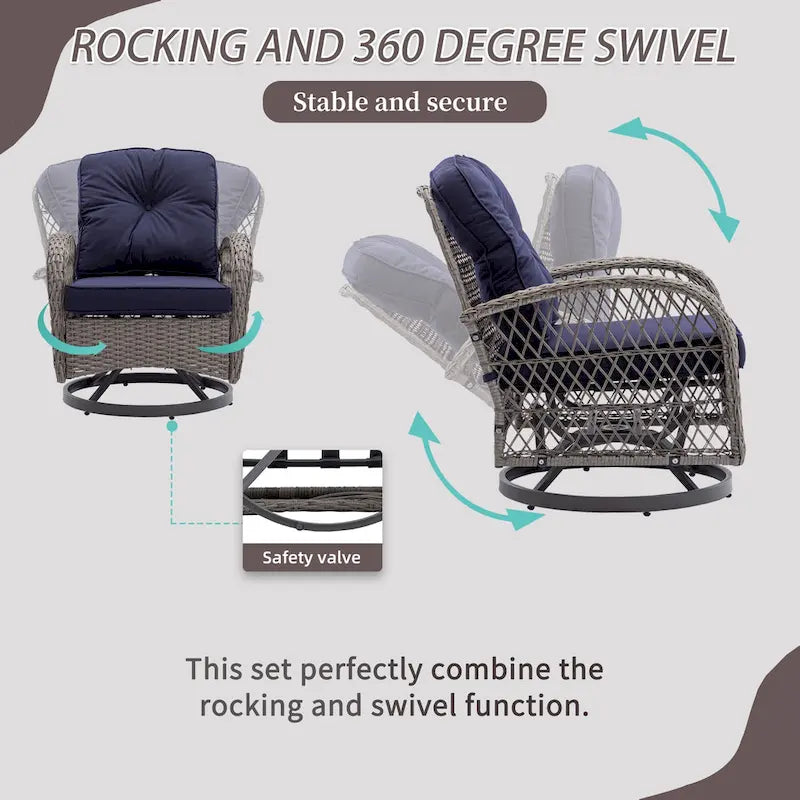 3-Piece Wicker Swivel Outdoor Patio Sets With Table