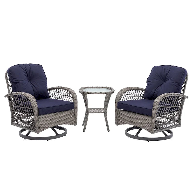 3-Piece Wicker Swivel Outdoor Patio Sets With Table