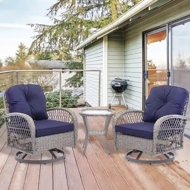 3-Piece Wicker Swivel Outdoor Patio Sets With Table