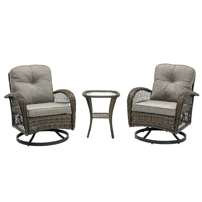 3-Piece Wicker Swivel Outdoor Patio Sets With Table