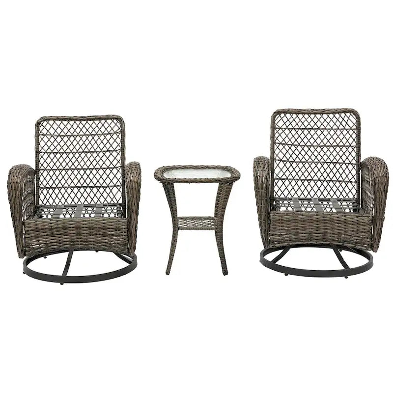 3-Piece Wicker Swivel Outdoor Patio Sets With Table