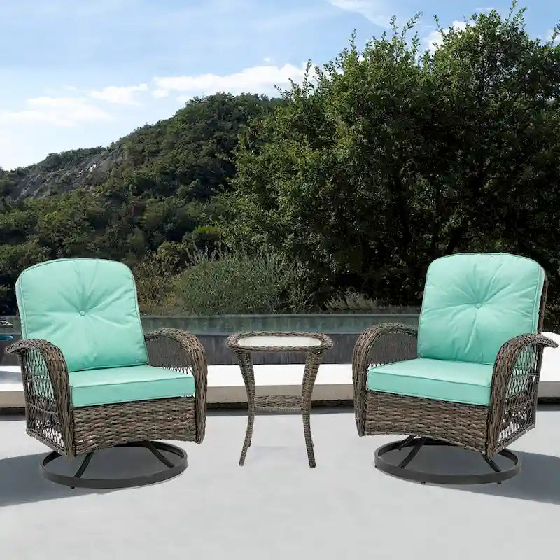 3-Piece Wicker Swivel Outdoor Patio Sets With Table