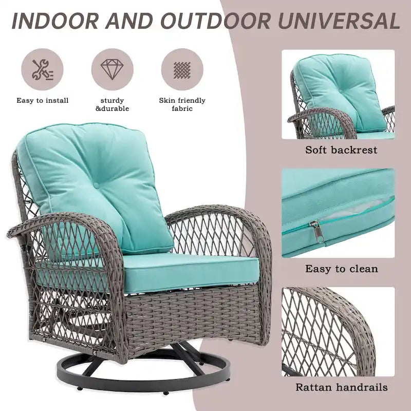 3-Piece Wicker Swivel Outdoor Patio Sets With Table