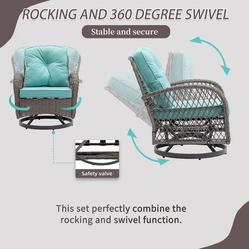3-Piece Wicker Swivel Outdoor Patio Sets With Table