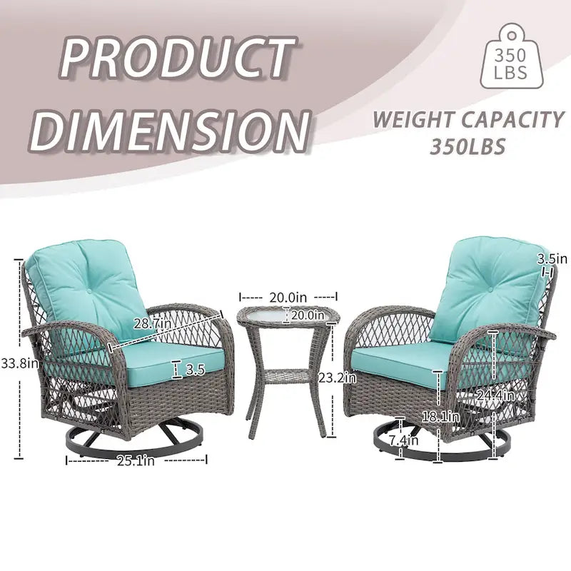 3-Piece Wicker Swivel Outdoor Patio Sets With Table
