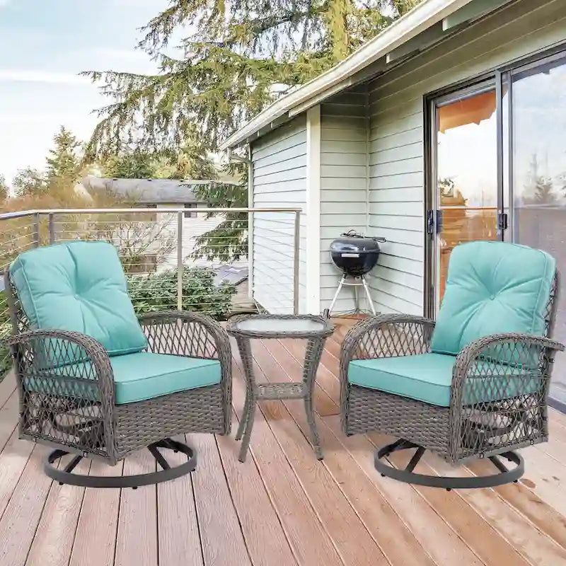 3-Piece Wicker Swivel Outdoor Patio Sets With Table