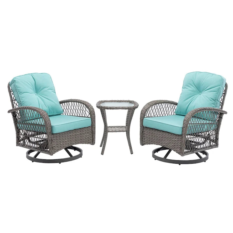 3-Piece Wicker Swivel Outdoor Patio Sets With Table
