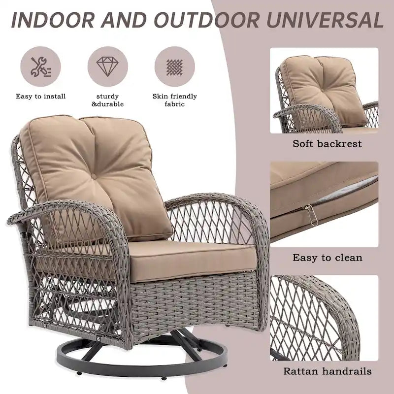3-Piece Wicker Swivel Outdoor Patio Sets With Table