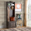 Rustic Hall Tree with Shoe Storage Bench and Coat Rack - Brown and White
