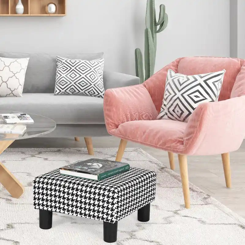 Small Square Footstool Ottoman - Blue, Black/White, Green, Teal