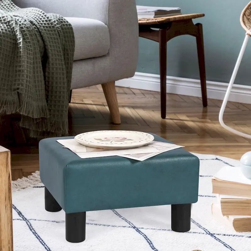 Small Square Footstool Ottoman - Blue, Black/White, Green, Teal