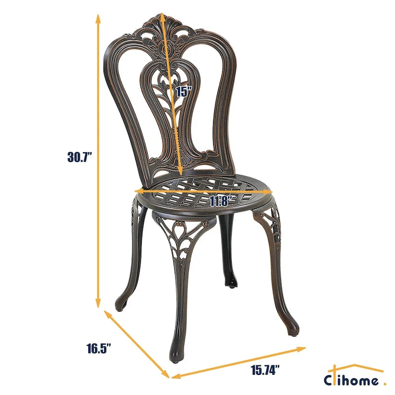 3-Piece Cast Aluminum Outdoor Patio Bistro Set