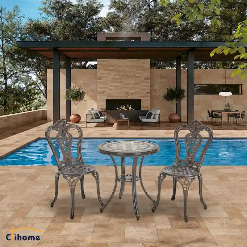 3-Piece Cast Aluminum Outdoor Patio Bistro Set